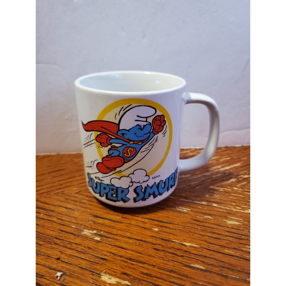 Vintage 1981 Wallace Berrie & Co. Super Smurfs Coffe Mug Made In Korea